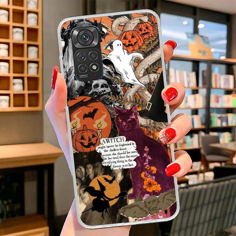 Halloween Fall Art Witch Cat Cover Phone Case For Xiaomi Redmi Note 15 14 13 12 11 10 Pro Plus 14S 12S 11S 11T 11E 10S Soft Fund