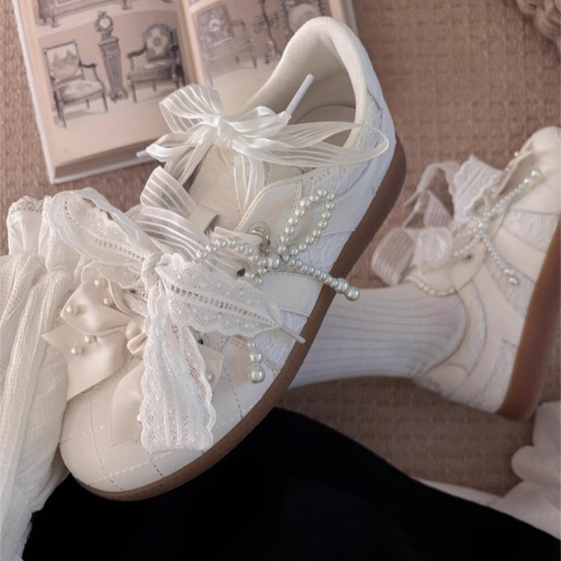Fashion Luxury breathable Walking Shoes For Women Casual Party Flats Loafers Woman Pearl bow Ladies Jogging Sneakers Fashion Trainers