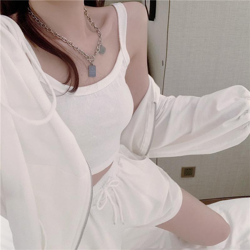 Danmo Summer Fashion Women Tracksuit Clothes 3 Piece Set Woman Sports Suits Zipper Jacket+Short Camisole+High Waist Drawstring Shorts Outfit