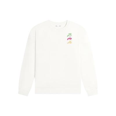 Li Ning Sports Lifestyle Series Logo Embroidered Fleece Warm Casual Long Sleeve Sweatshirt Unisex Sweatshirt Off-White AWDSF71-7