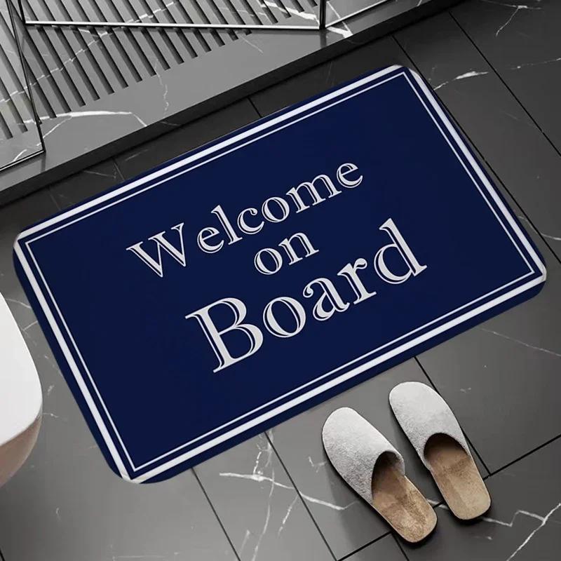 Chic Nautical Anchor Boat Navy Blue Stripes Doormat Bathroom AntiSlip Floor Mat Long Corridor Carpet Custom Rug For Kitchen Bath