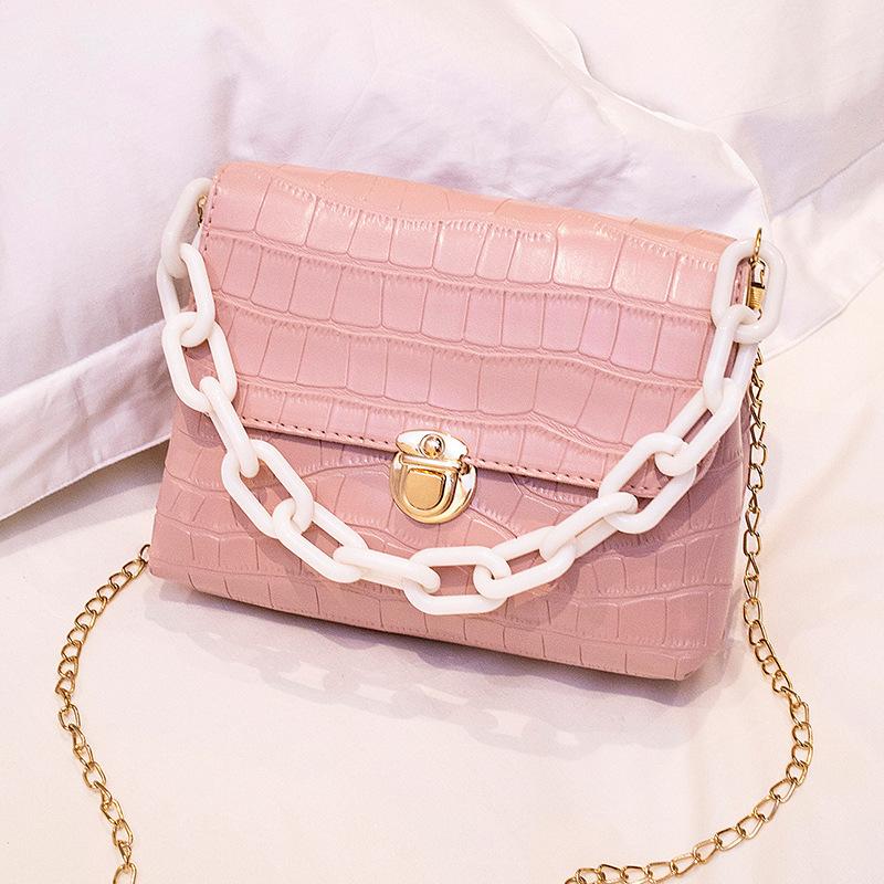 

Women s bag autumn and winter personalized plastic chain portable lock square bag single shoulder oblique span crocodile pattern bag