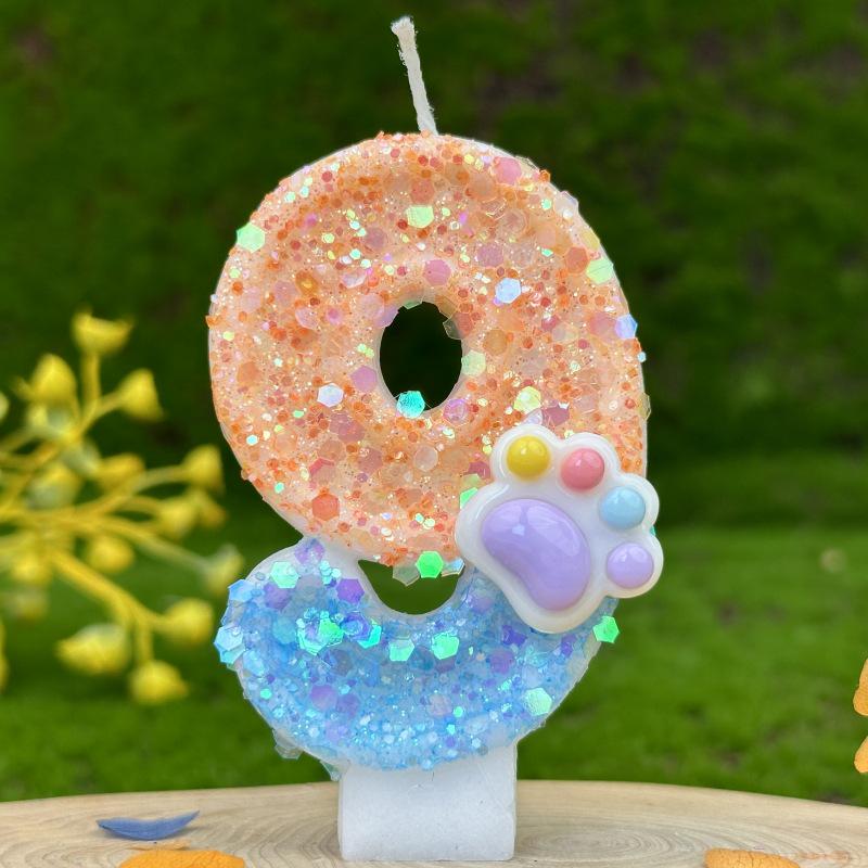 Sequin Cat & Dog Paw Digital Birthday Cake Candles for Party Decoration