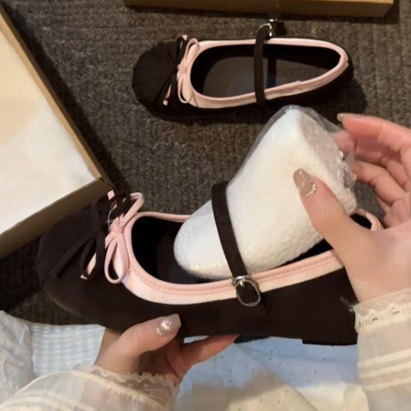 Fashion Bow Flat Bottom Ballet Style Mary Jane Women'S Shoes Thick Sole Comfort Breathable Loafers Shoes For Women Zapatos Mujer
