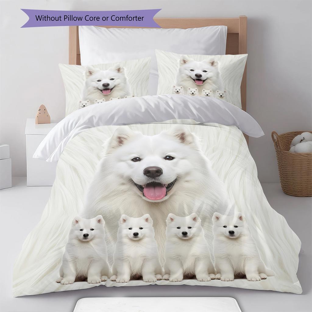 Samojed och Shilu Mönster Sängkläder Täcke Set Påslakan Örngott Heminredning Gåva (1 * påslakan + 2 * örngott, utan kärna)
