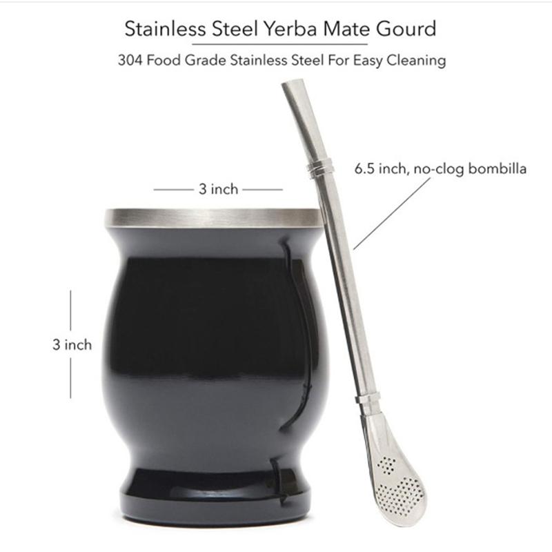 Set Gourd Yerba Mate, Cupă pentru Ceai Mate din Oțel Inoxidabil cu Perete Dublu și Set Bombilla