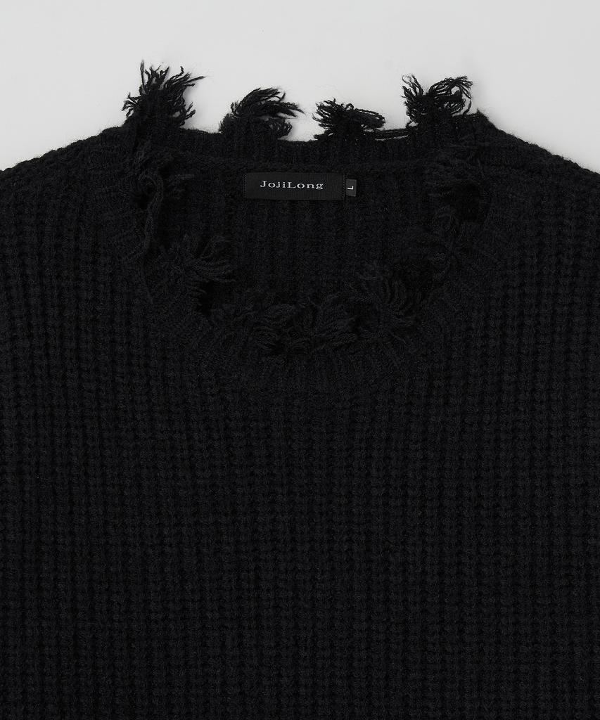 JOJILONG Jn323 Distressed Knit Sweater - Black