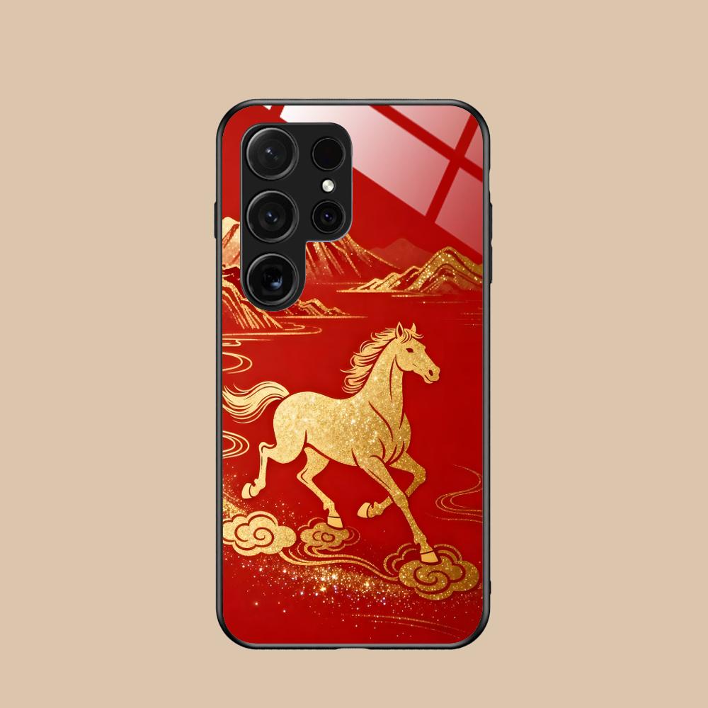 

Golden Horse Year Mobile Phone Case for Samsung Galaxy S26 S25 S24 S23 S22 S21 S20 Note20 Plus FE Ultra Glass Colorful Cover Galaxy S22 Ultra 5G