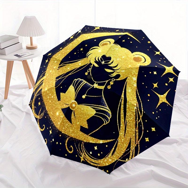 

1pc Golden Moon Princess Auto-Folding Umbrella: Portable 3-Fold Design with Iron Frame, Perfect for Outdoor, Festive Gifts, Travel, Daily Use, an
