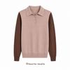 MU Women's Color Block Polo Neck Embroidery Knit Sweater - Long Sleeve, Autumn/Winter, Simple & Elegant.