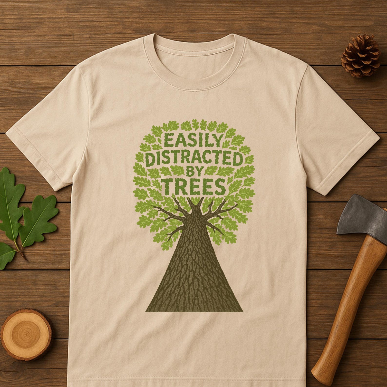 Easily Distracted by Trees Shirt | Linocut Style Graphic Tee M