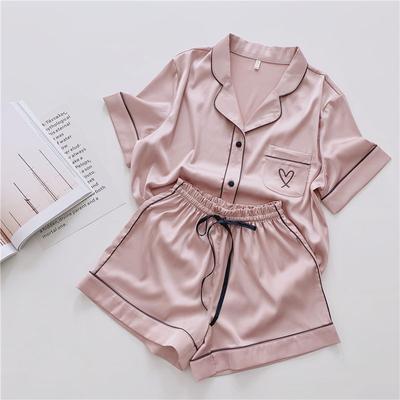 Pijama de seda helada de manga corta de estilo francés Haute Sense para mujer, conjunto de ropa de casa con pantalones cortos.