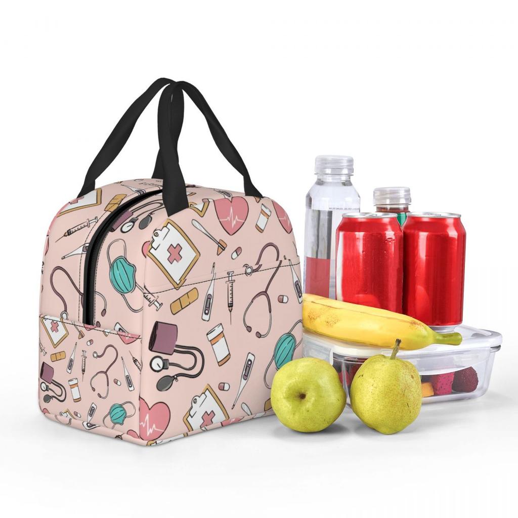 Custom Pink Doctor Nurse Insulated Lunch Bag for School Office Enfermera En Apuros Portable Cooler Thermal Lunch Box Women