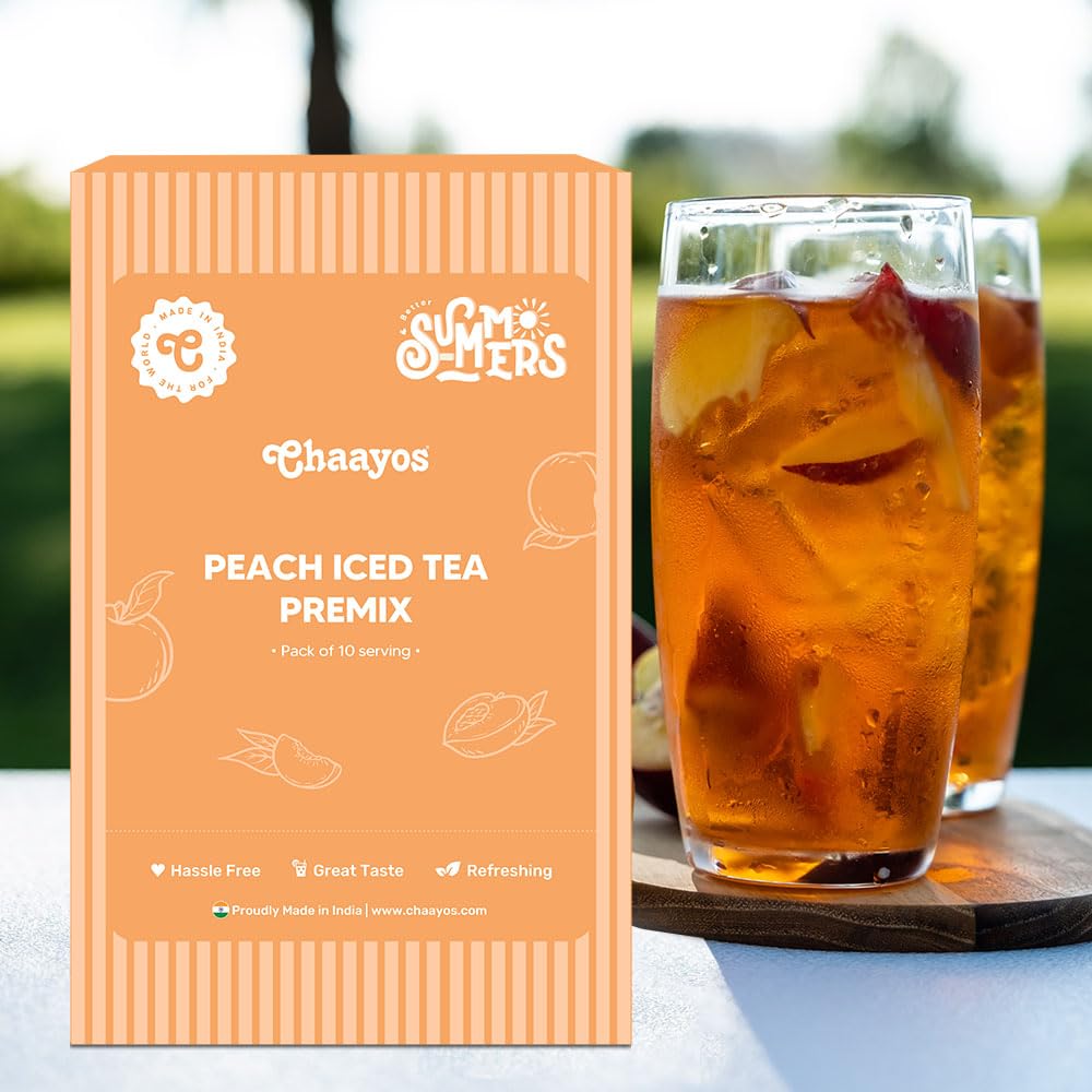 Chaayos Peach Instant Iced Tea Premix - Refreshing Energy Drink, Pack of 10 Sachets