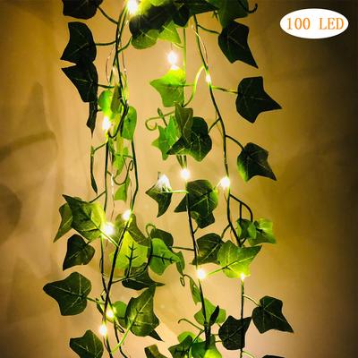 Artificial Plants LED String Light Green Leaf Vine Battery Operated Fairy String Lights for Home