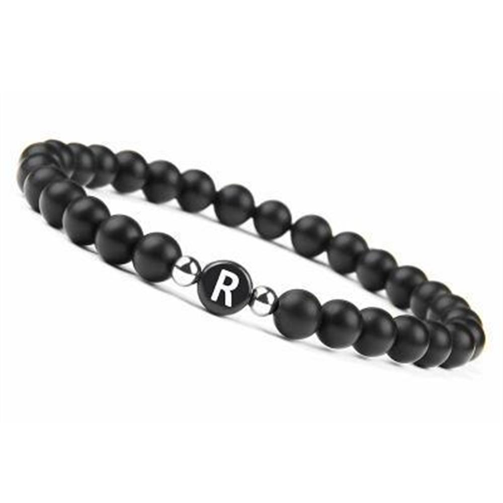 6mm 26 Písmen Náramek Unisex Černý Matný Kámen Korálkový Náramek Ručně Vyráběný DIY Náramek pro Ženy Muže Páry Dárky k Přátelství
