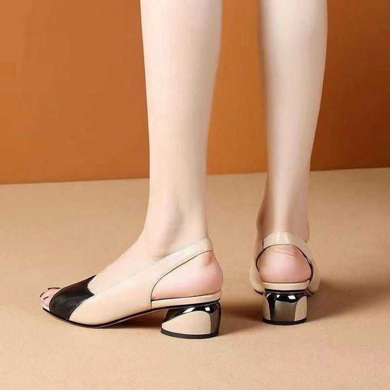 Fashion FHC 2024 New Women Low Heels Sandals,Peep Toe Summer Shoes,Back Hollow Out,Ankle Buckle Strap,Black,Brown,Size 35-43,Dropship
