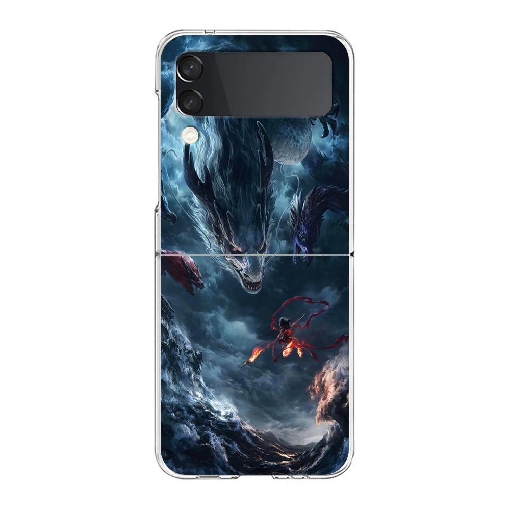Phone Cover For Samsung Galaxy Z Flip 6 5 4 Case Transparent For Samsung Z Flip 3 Hard PC Foldable Shell Cartoon Nezha Capas Bag