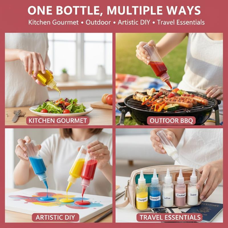New 5Pcs Transparent Condiment Squeeze Bottles Jam Bottles Non-Drip Oil Liquid Dispenser BBQ Sauces Oil Container Cooking Gadget