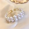 Bracciale rigido con doppio strato di perle simulate per donna, delicato gioiello da festa
