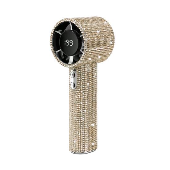 

Rhinestone Handheld Fan with Digital Display, Turbo High Speed Portable Mini Fan, Quiet Operation золотистий