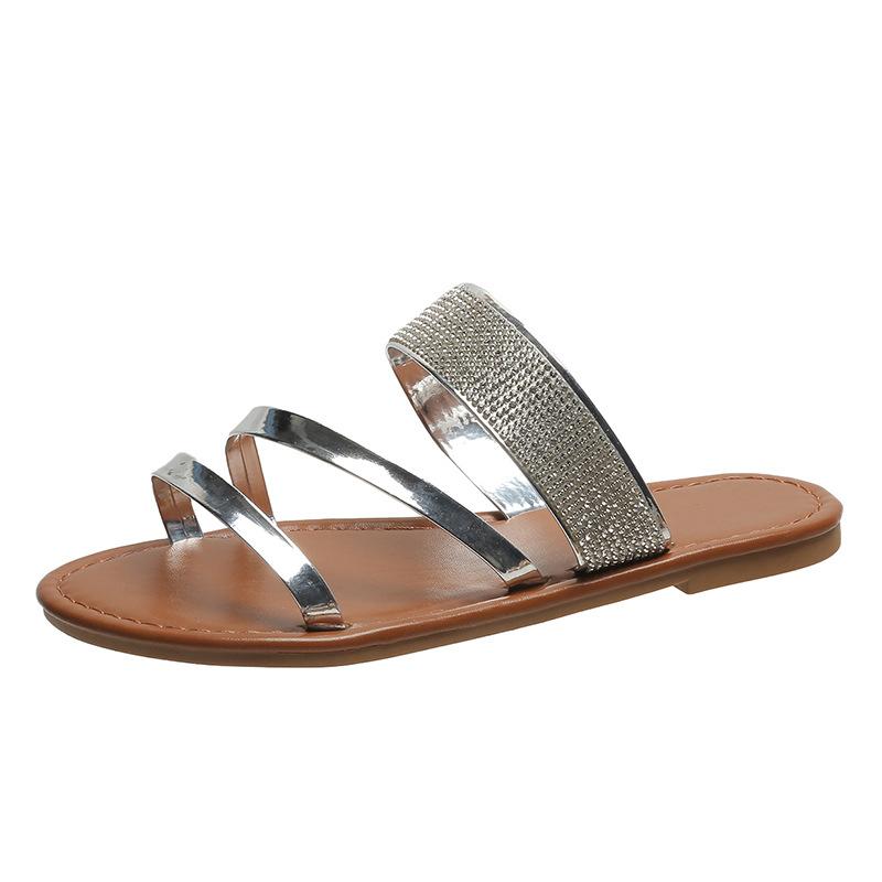 

Ebay внешняя торговля европейские и американские большие размеры с плоским дном, стразы, одно слово, классные тапочки женские пляжные классные тапочки женские тапочки 36 серебряный