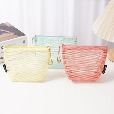 Fashion Mesh Cosmetic Bag Transparent Dopamine Zipper Coin Purse Large Capacity Sundries Storage Pouch Travel