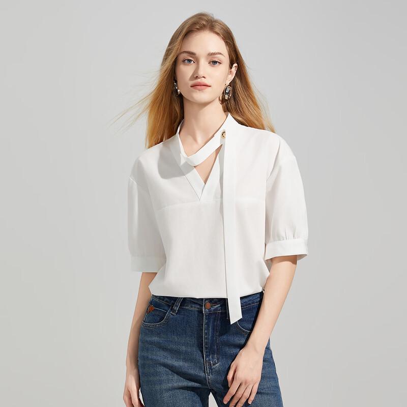 

Tatu Women s French V-Neck Ribbon Short-Sleeve Blouse XL