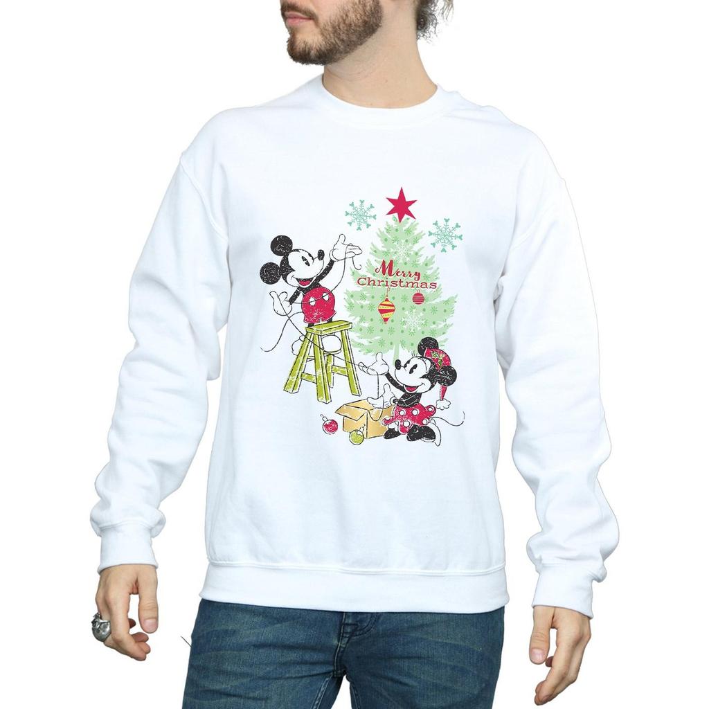 Disney Mens Mickey And Minnie Christmas Tree Sweatshirt
