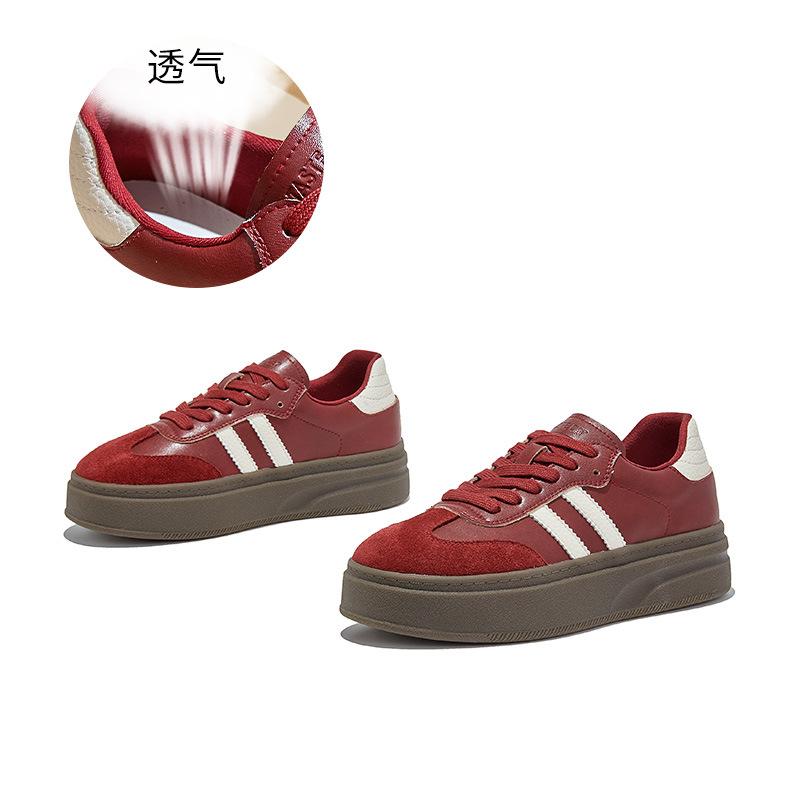 Leather German Training Shoes Women's Shoes 2026 Spring Platform Heightening White Shoes Women's Casual Sports Shoes Women's