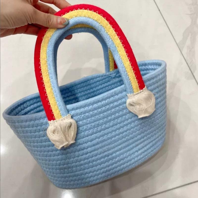 Sunflower Cotton Rope Handbag, Cloud Rainbow Design – Perfect for Birthdays & Parties.