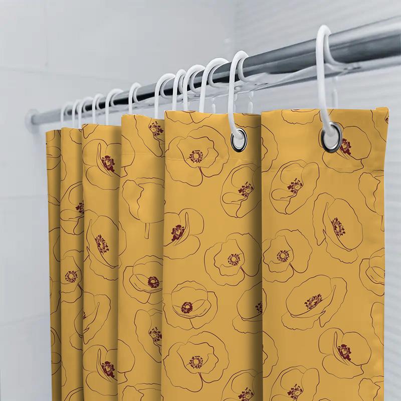 Modern Bathroom Shower Curtain With Yellow Flower Print 3D Waterproof Fabric Home Decor Customizable Size Available For Purchase
