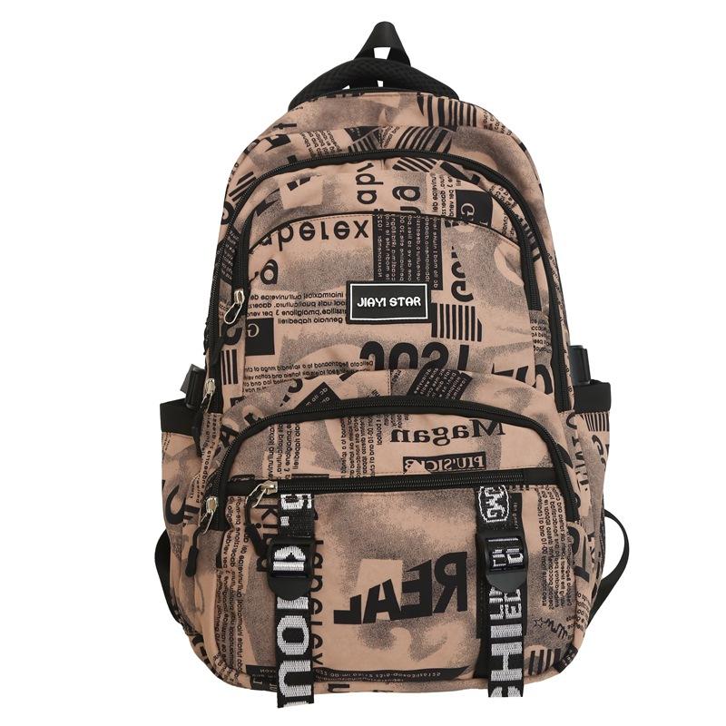 Trendy Brand Camouflage Backpack Men's Large Capacity Casual Junior High and School Student Schoolbag Female Harajuku Style Graffiti Couple Backpack
