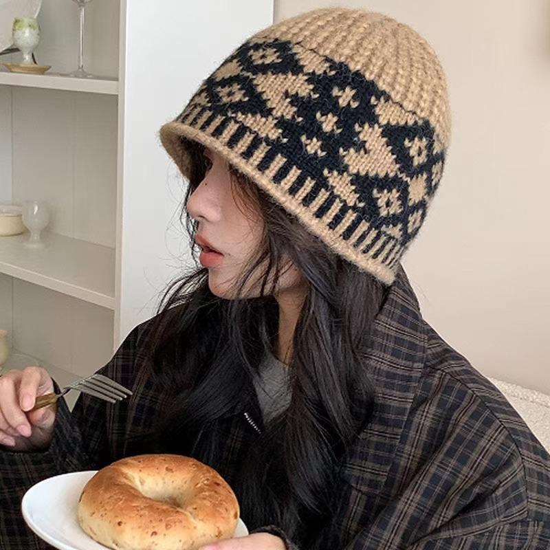 Gorro de Malha Feminino Misto de Lã Chapéu de Lã Retrô Para Manter Quente Tamanho para Cabeça Grande Chapéu à Prova de Frio para Cabeça Masculina