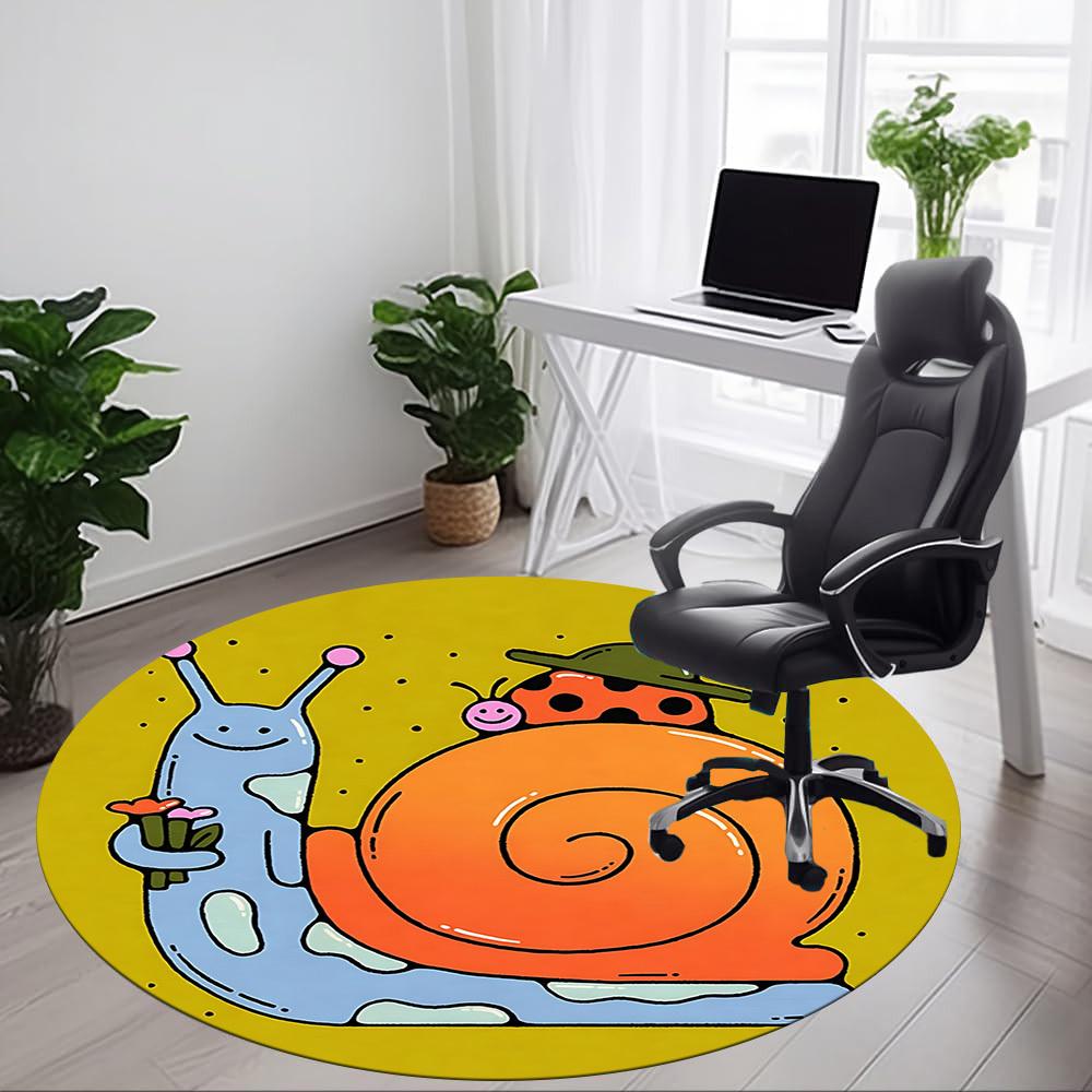 1pc Snail Ladybug Pattern Office Round Area Rug, Indoor Mat Suitable For Office, Under Office Chairs Bedroom Living Room Home Decor, Room Deco