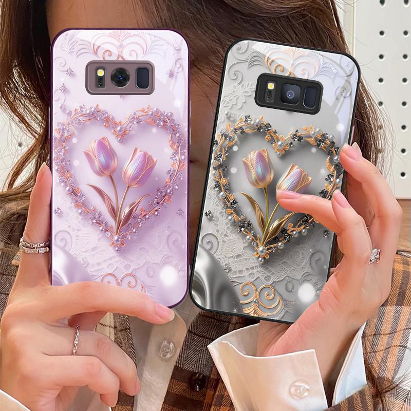 Love's Pink Purple Tulip For Samsung S25 S25 Edge S25Ultra S8 9 S10 20 U Ltra S21 Pro 22 Plus S23 FE S24 Ultra Glass Phone Case