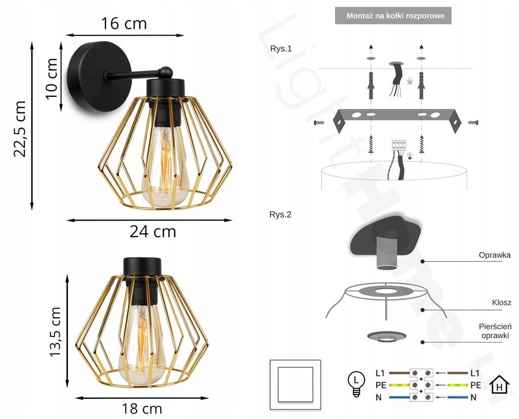 ELEGANT RETRO WALL LAMP WIRE GOLD LOFT