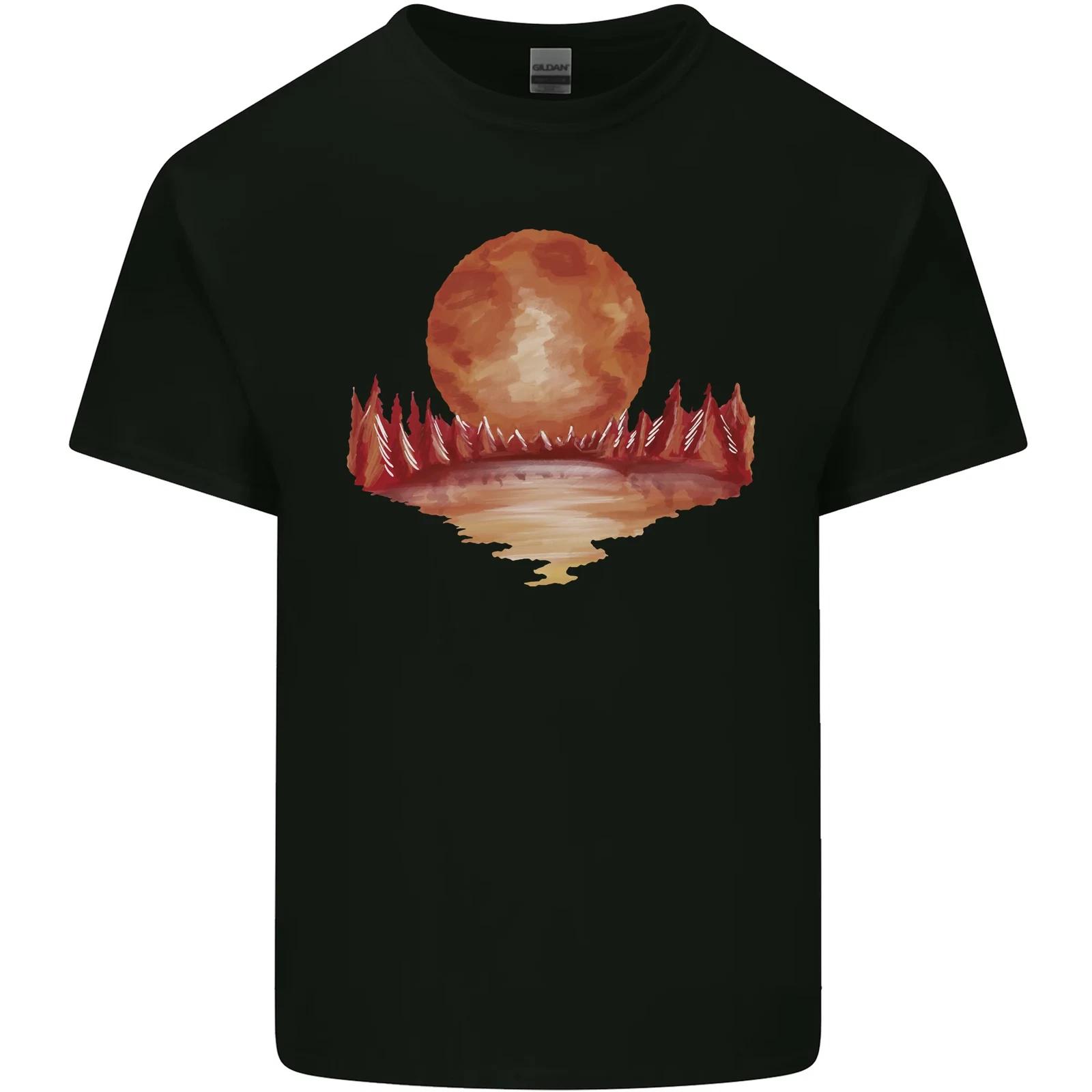 Red Moon Lake Universe Cosmos Space Kids T-Shirt Childrens M