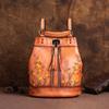 Johnature Vintage Natural Cow Leather Women Backpack Travel Bag Large Capacity Handmade Embossed Female Shoulder Bags