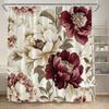 1Pc Vintage Elegant Peony Shower Curtain, Polyester Fabric, Machine Washable, Suitable For Bathroom Decoration