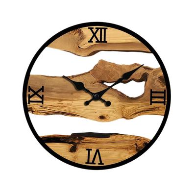 Wood Wall Clock Quiet Fashion Rustic Non Ticking with Wood Grain Texture 11.8 Inch Wall Decor Hollow for Kitchen Kids Room