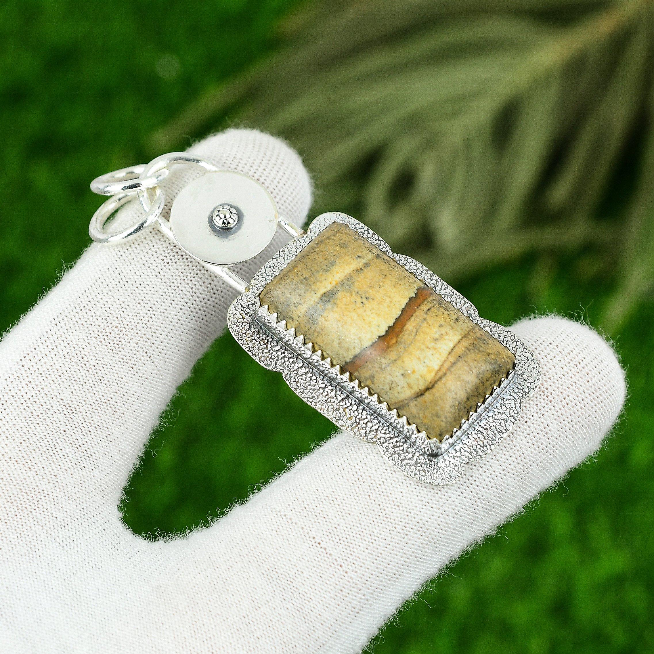 

Rectangle Natural Picture Jasper 925 Silver New Engagement Wife Pendant Jewelry