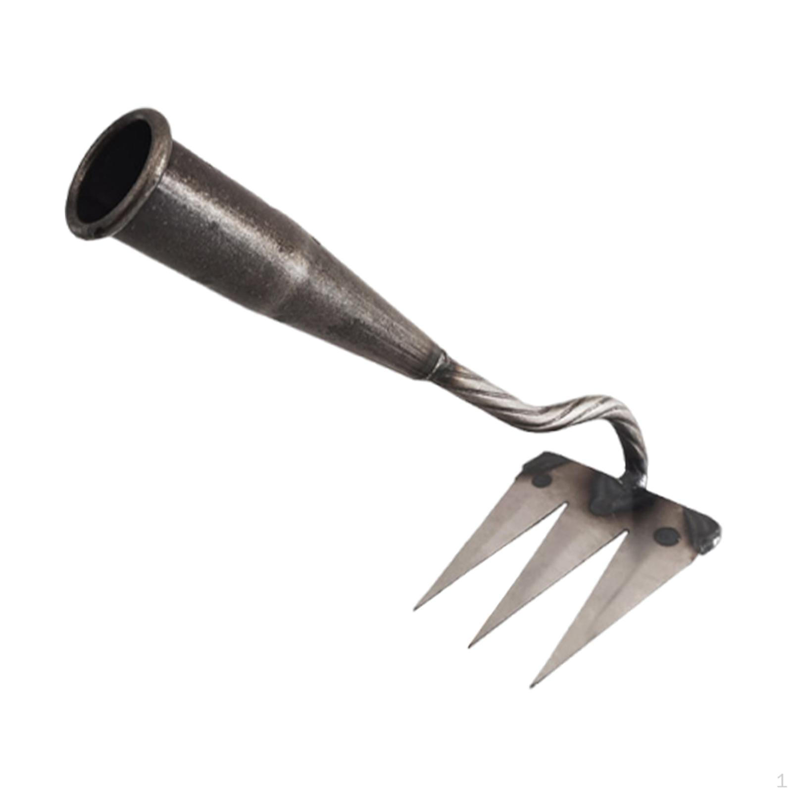 Garden Hoe Hand Rake Manganese Steel Sturdy Agricultural Weeding Tool for 3 Tines