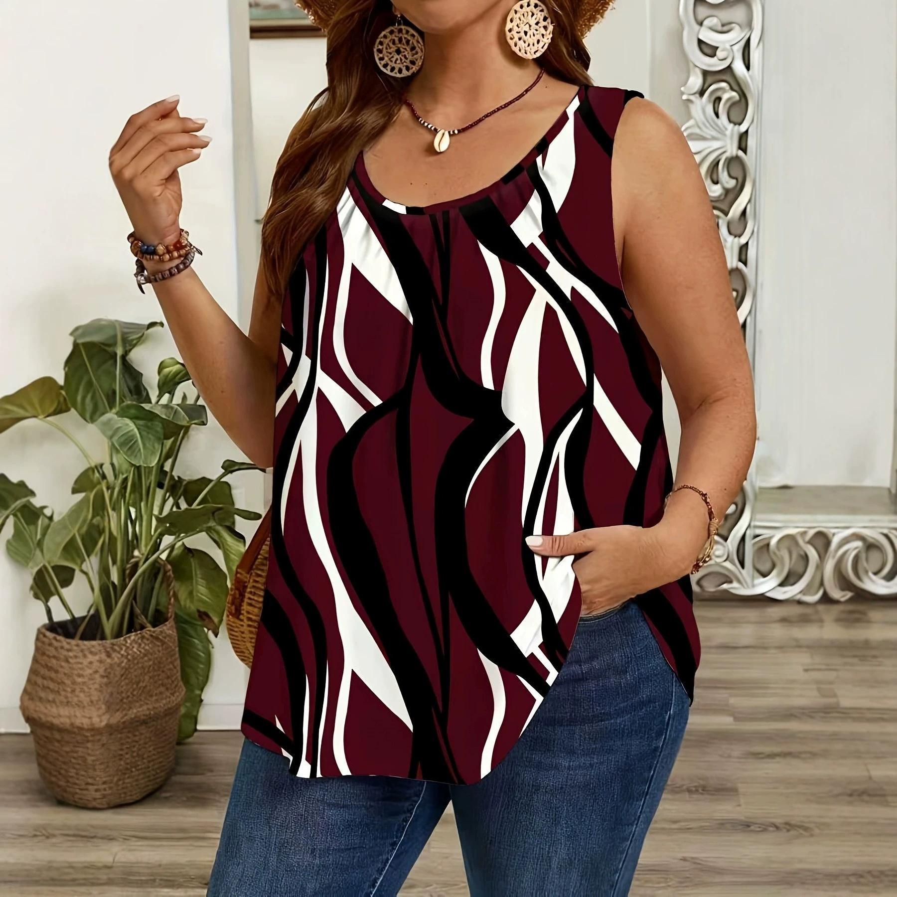 Summer Retro Plus Size Striped Sleeveless Vest Fashionable Comfortable Soft Breathable Casual Versatile Women s Vest S