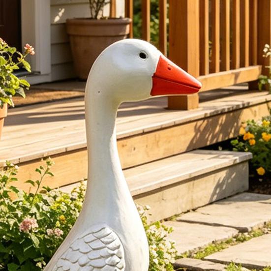Yousheng 6 Inch Mini Desktop Goose Statue, White Lifelike Goose Sculpture, Decorative Resin Goose Figurine for Office, Living Room, Bookshelf, Coffee