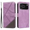 For iPhone 17 Pro Leather Case Geometric Line Design Wallet Phone Cover with Wrist Strap