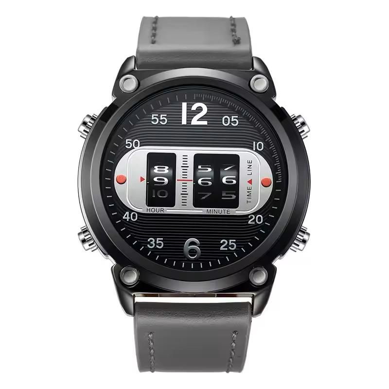 Herrenuhr Mode PU-Lederband Armee Sport Vintage Reifen Lässig Cooles Design Große Marke Datum Quarz Armbanduhr