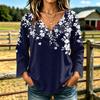 Women's Casual V-Neck Long Sleeve T-Shirt with Floral Print, Versatile Everyday Top