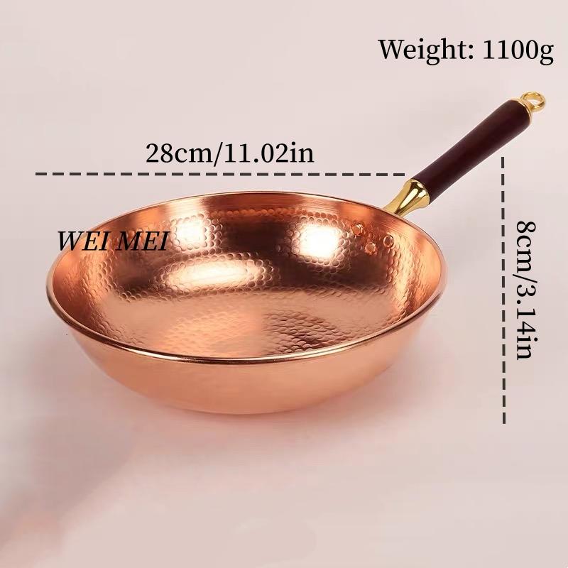 Hand-Forged Copper Wok for Stir-Frying,Mashed Potatoes Stew Pot,Solid Wood Handle Soup Noodle Pot,Home Cooking Outdoor Cookware