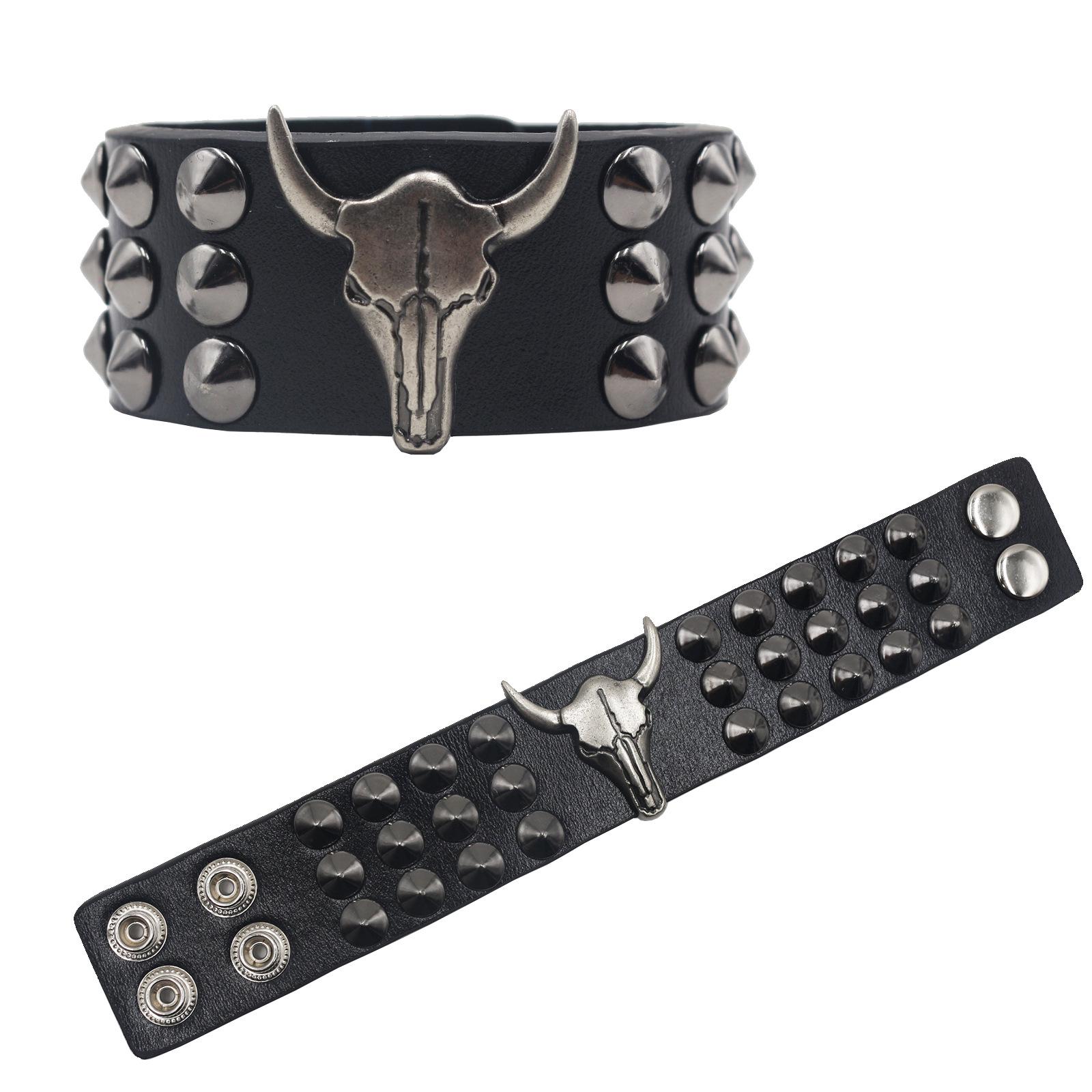 Ретро Панк Кожаный Браслет с Шипами - Модный Европейский и Американский Стиль чёрный